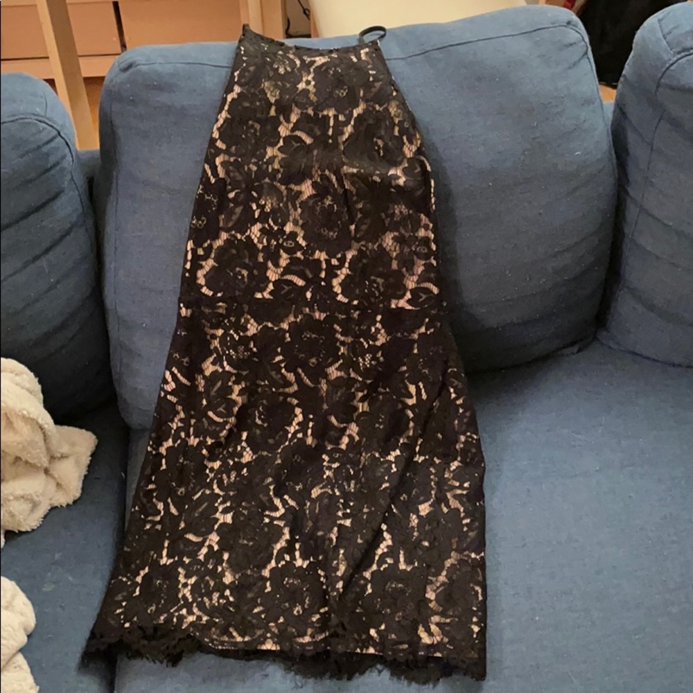 Black lace and nude high neck dress